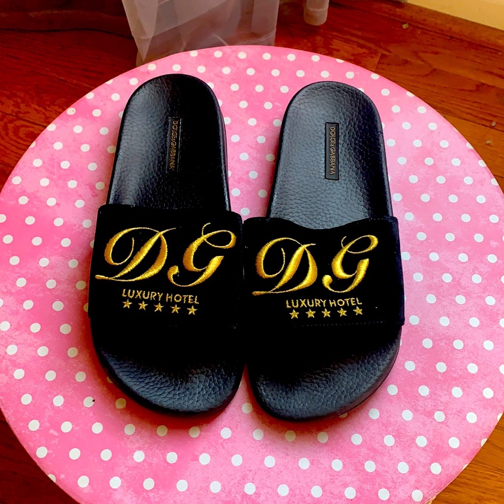 Dolce & Gabbana women  gold and black slides